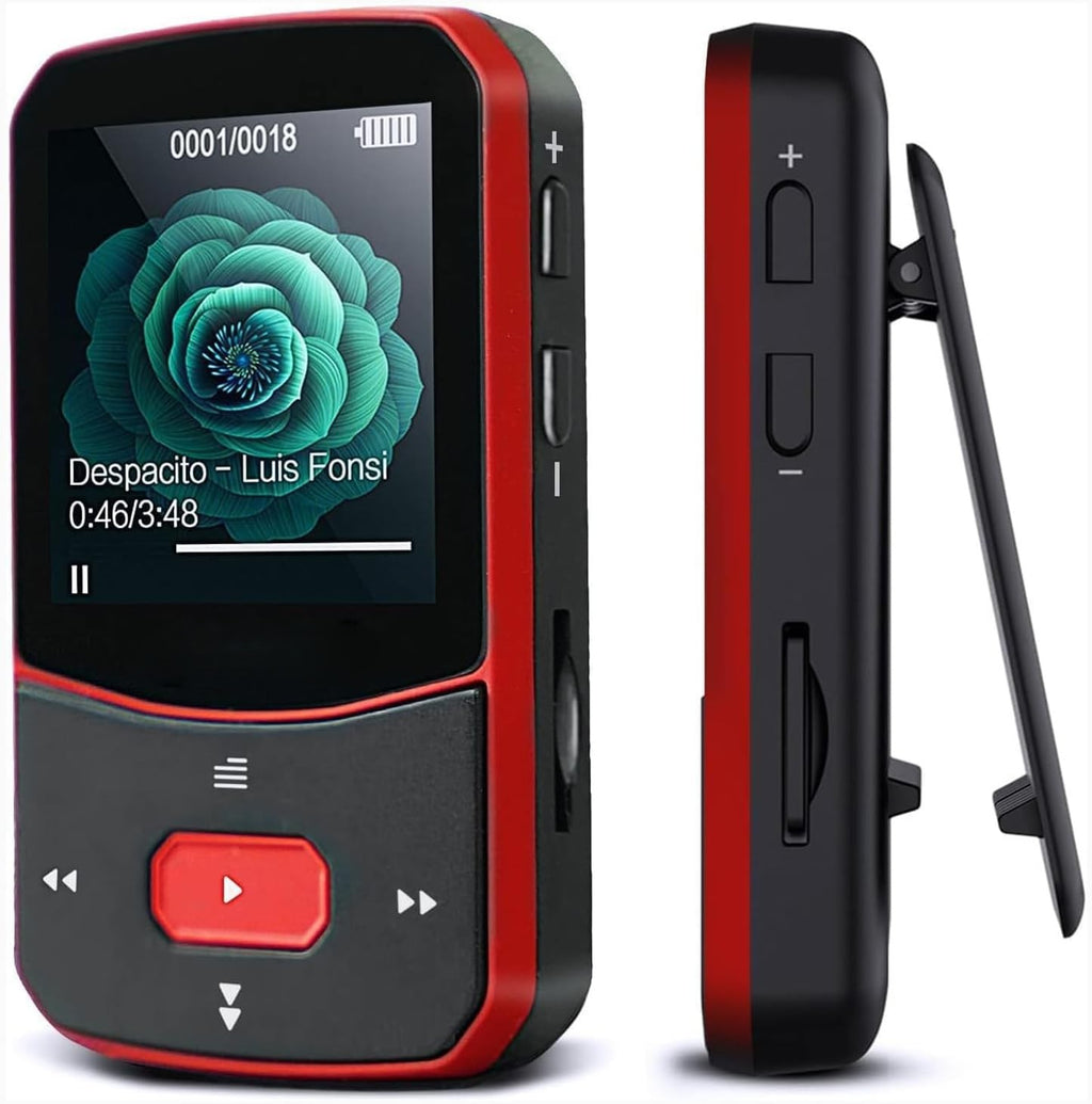 Clip Mp3 Player with Bluetooth 5.0, 16GB Lossless Sound Music Player, with FM Radio Voice Recorder Video Earphones for Running, Support up to 128GB