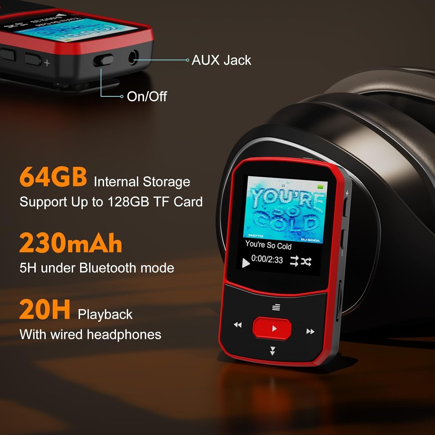 Clip Mp3 Player with Bluetooth 5.0, 16GB Lossless Sound Music Player, with FM Radio Voice Recorder Video Earphones for Running, Support up to 128GB