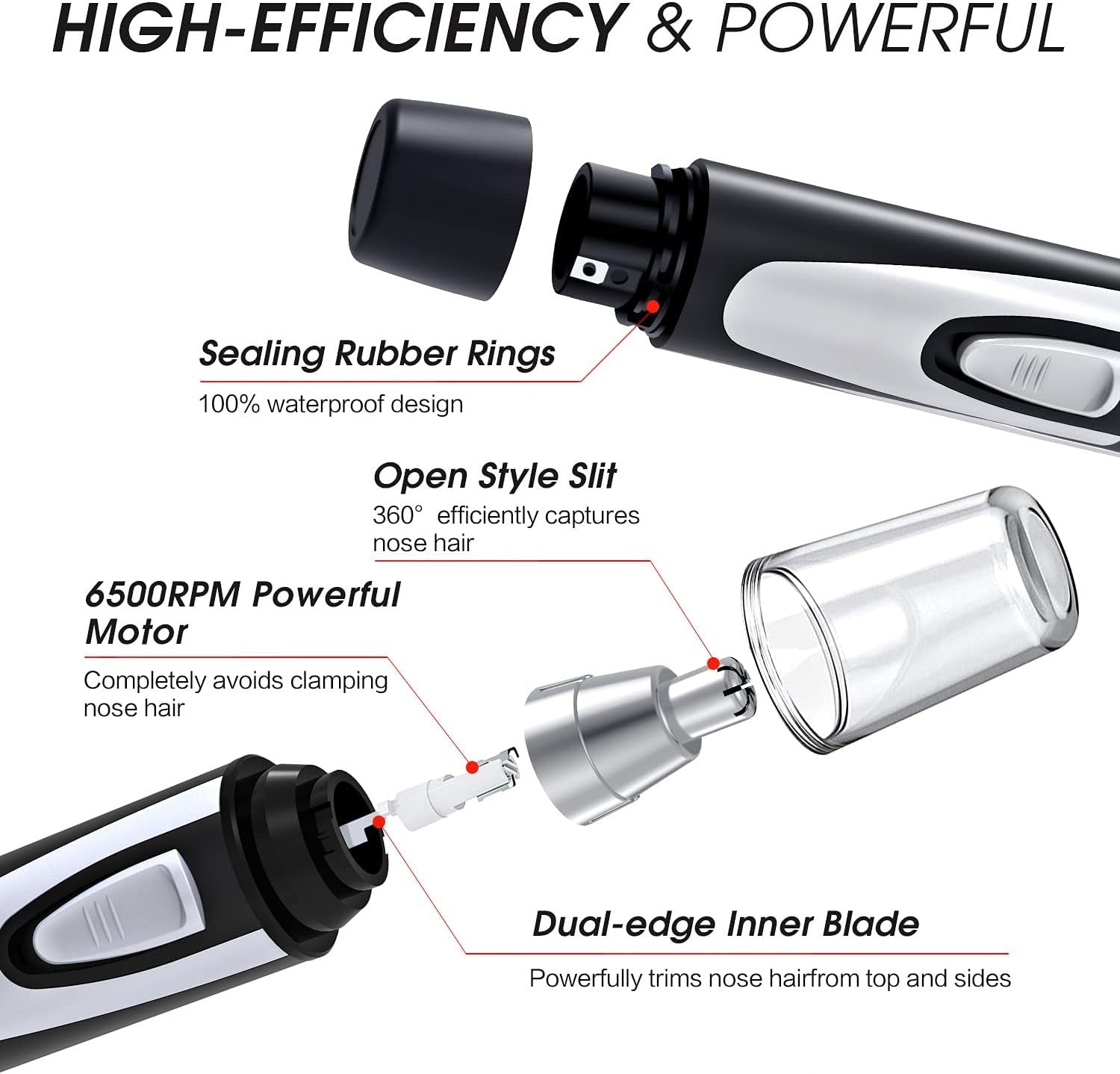 Ear and Nose Hair Trimmer Clipper - 2026 Professional Painless Eyebrow & Facial Hair Trimmer for Men Women,Battery-Operated Trimmer with IPX7 Waterproof,Dual Edge Blades for Easy Cleansing Black