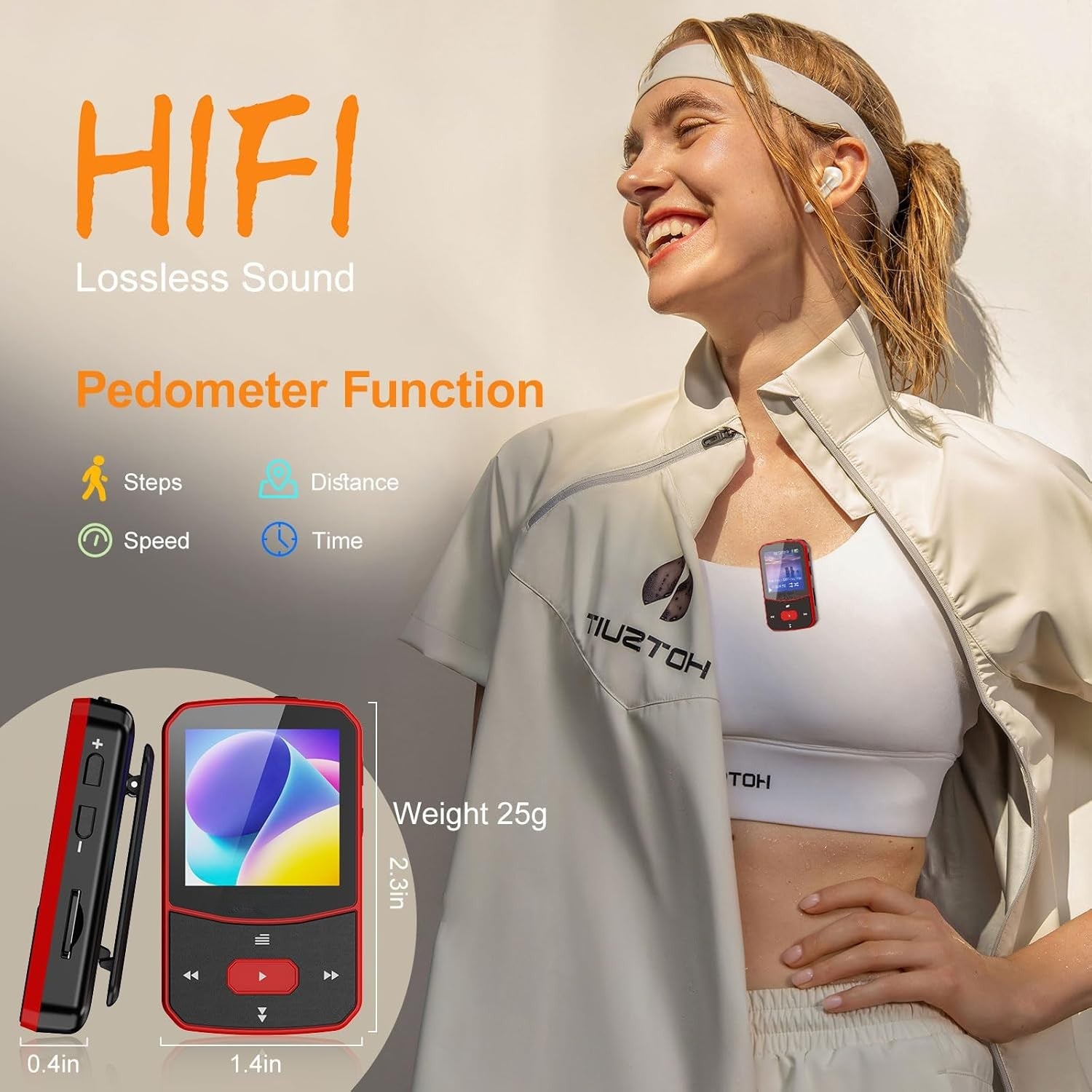 Clip Mp3 Player with Bluetooth 5.0, 16GB Lossless Sound Music Player, with FM Radio Voice Recorder Video Earphones for Running, Support up to 128GB