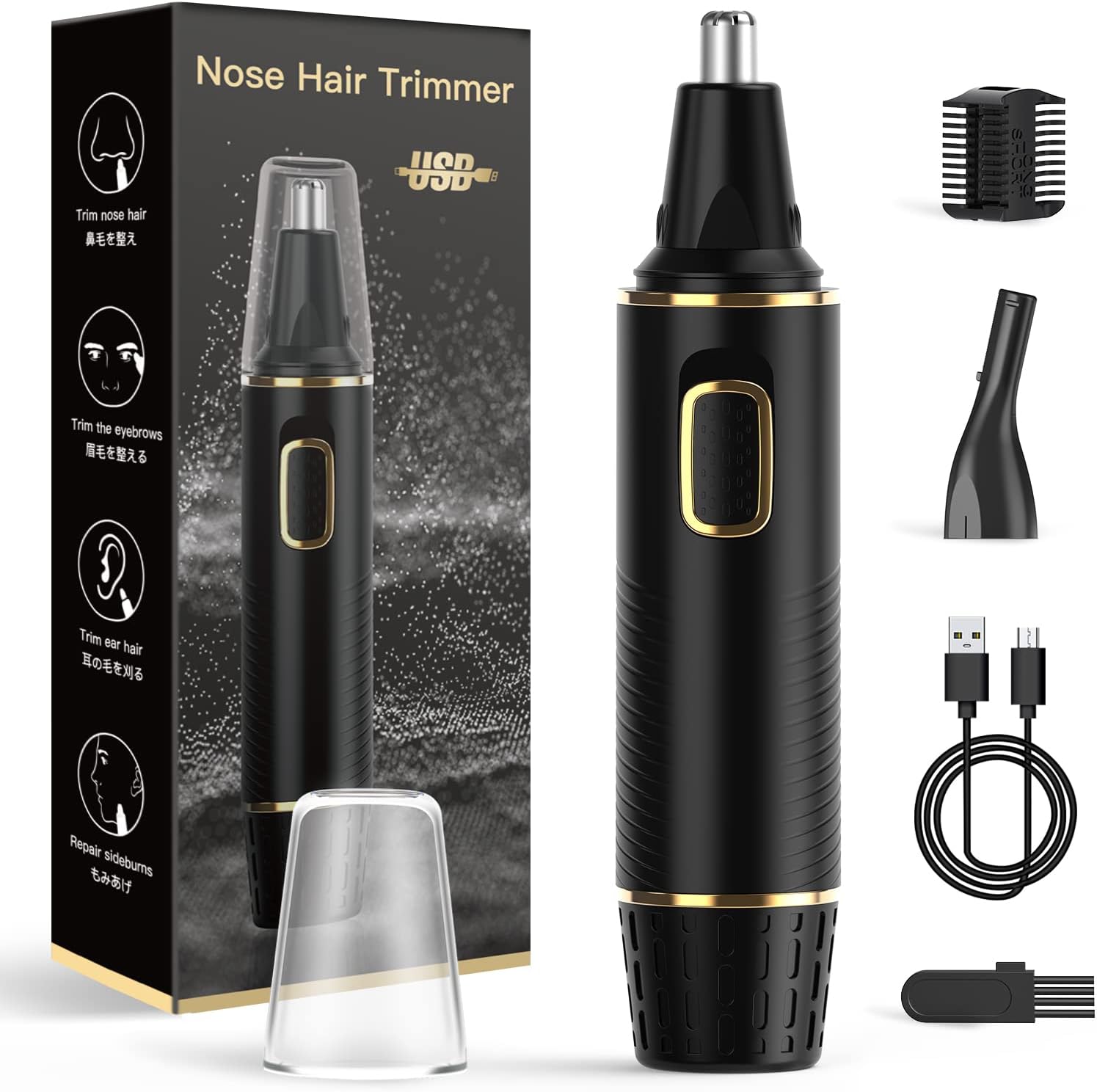Nose Hair Trimmers for Men，Rechargeable Hair Trimmer 2 in 1 Painless Multifunctional Ear and Nose Hair Trimmer with IPX7 Waterproof Dual Edge Blades