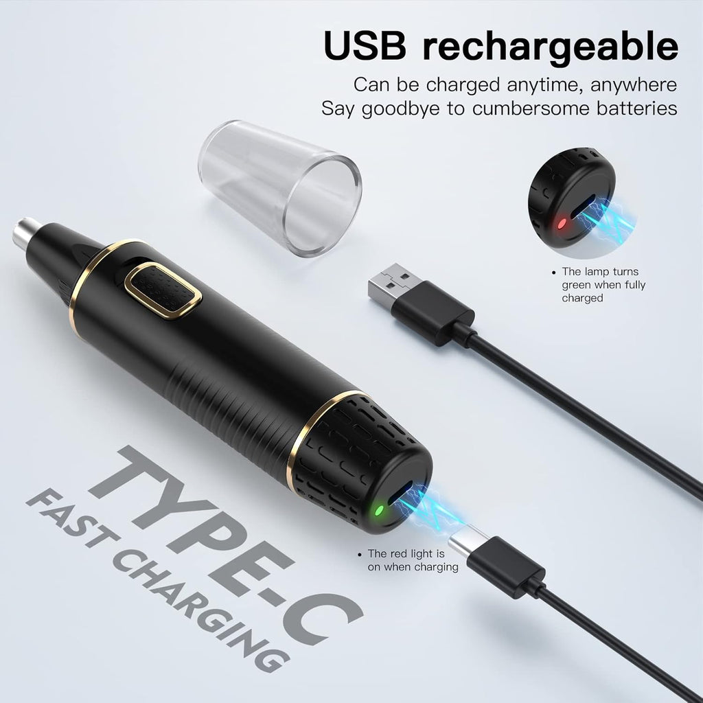 Nose Hair Trimmers for Men，Rechargeable Hair Trimmer 2 in 1 Painless Multifunctional Ear and Nose Hair Trimmer with IPX7 Waterproof Dual Edge Blades