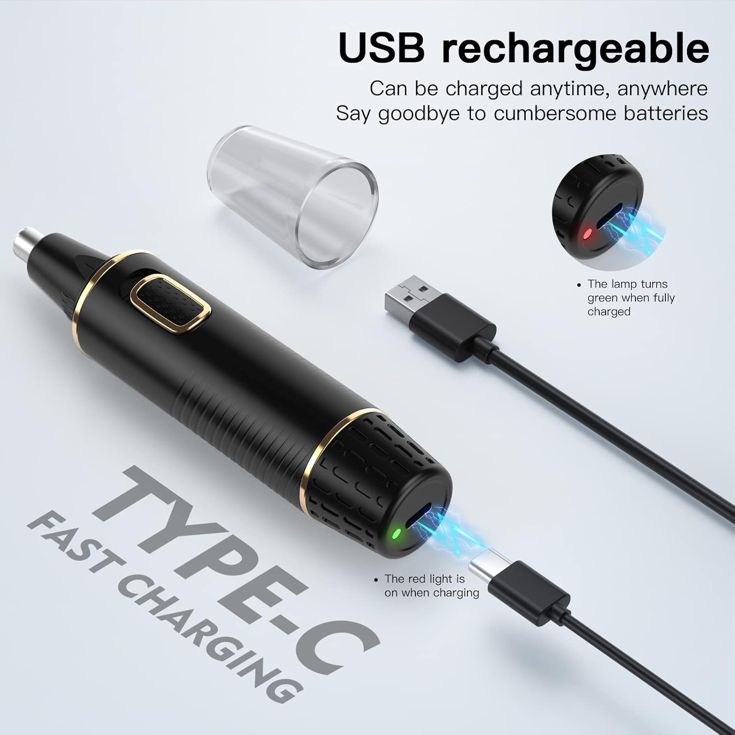Nose Hair Trimmers for Men，Rechargeable Hair Trimmer 2 in 1 Painless Multifunctional Ear and Nose Hair Trimmer with IPX7 Waterproof Dual Edge Blades