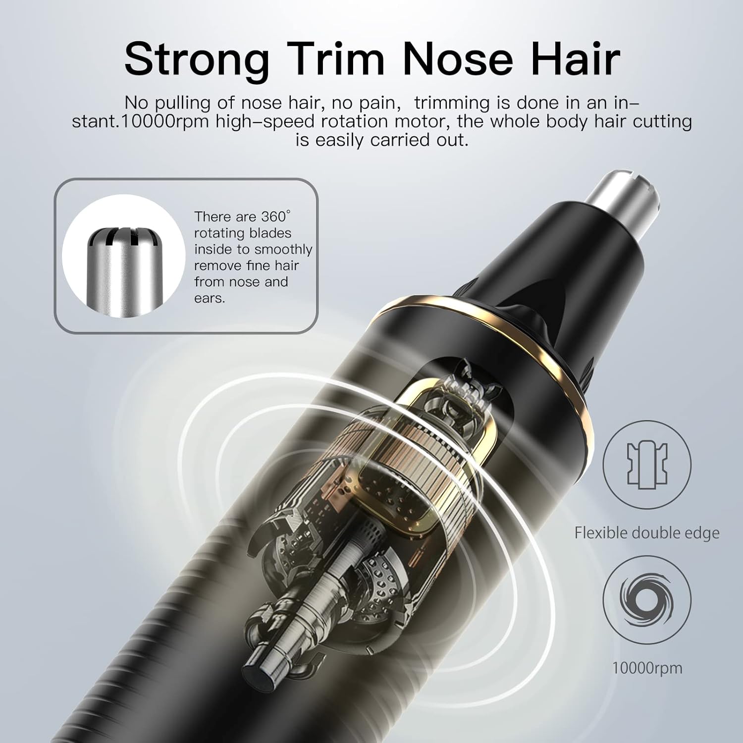 Nose Hair Trimmers for Men，Rechargeable Hair Trimmer 2 in 1 Painless Multifunctional Ear and Nose Hair Trimmer with IPX7 Waterproof Dual Edge Blades