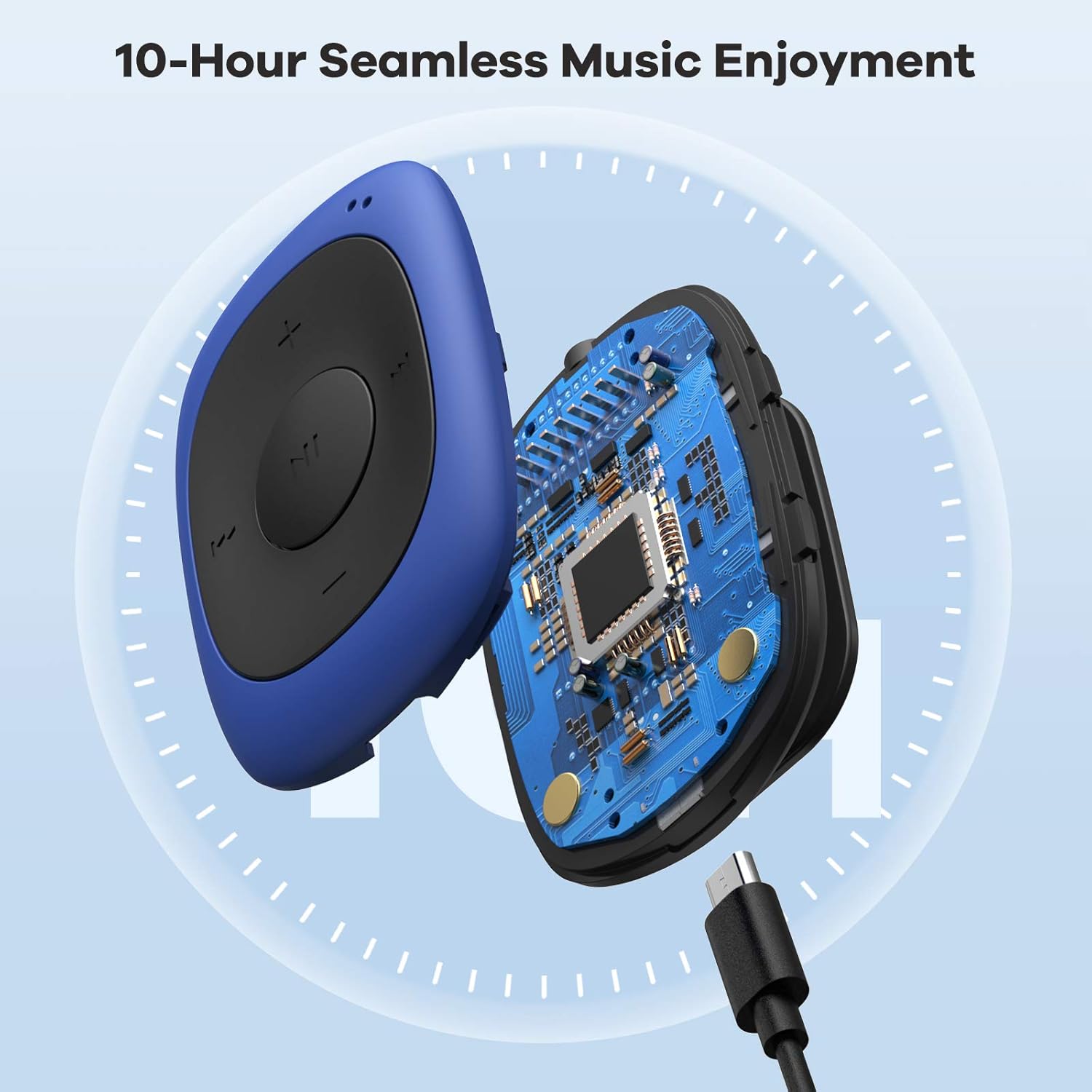 8GB Clip MP3 Player with FM Shuffle, Portable Music Player with Sweatproof Silicone Case for Sports, Blue
