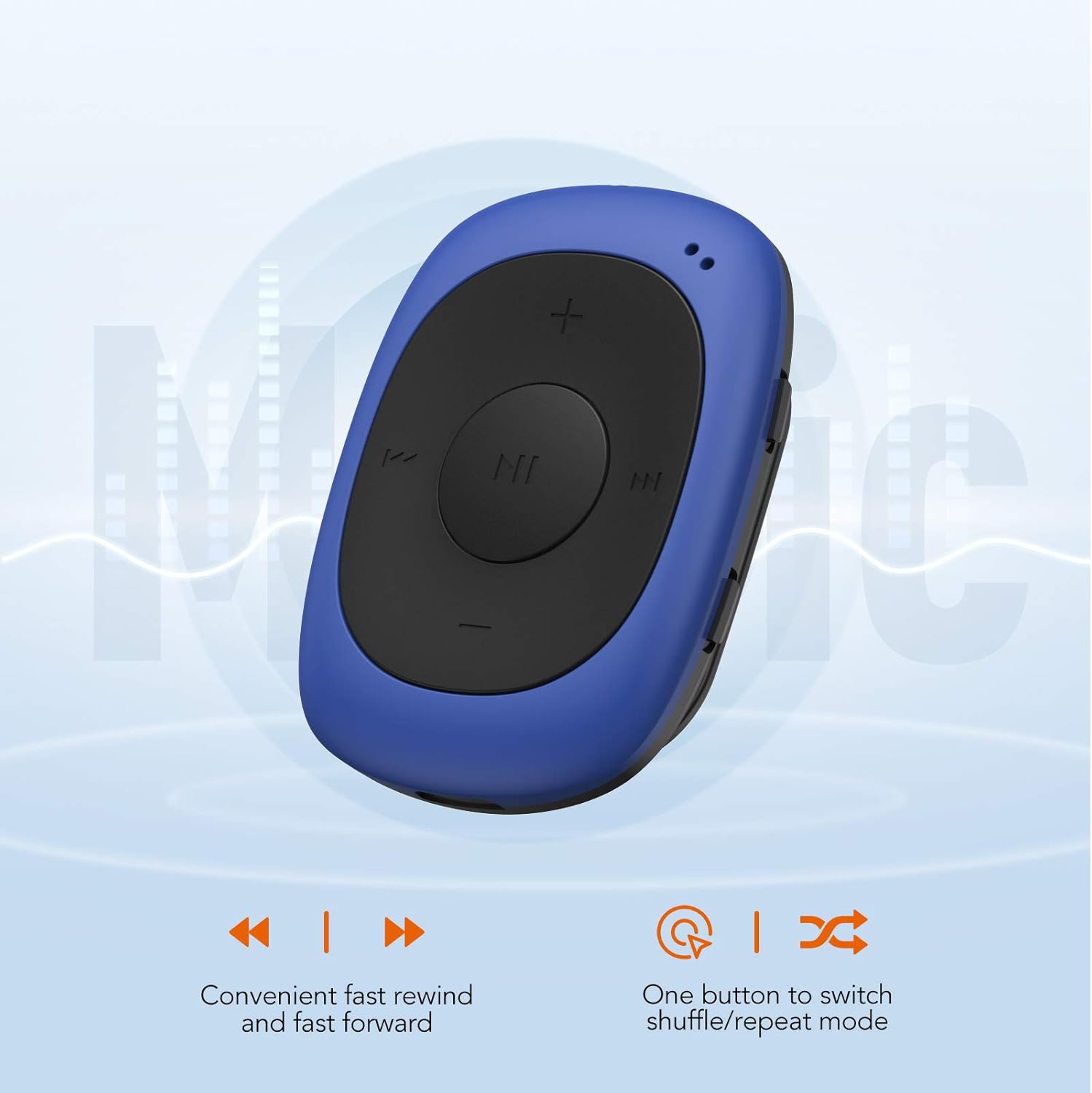 8GB Clip MP3 Player with FM Shuffle, Portable Music Player with Sweatproof Silicone Case for Sports, Blue